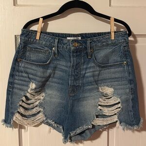 Good American Size 4 Denim Distressed Button Fly Jean Shorts
